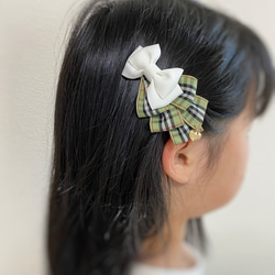 タータンチェックリボンのヘアアクセ ♡サックス系　ミニバレッタorクリップ 7枚目の画像