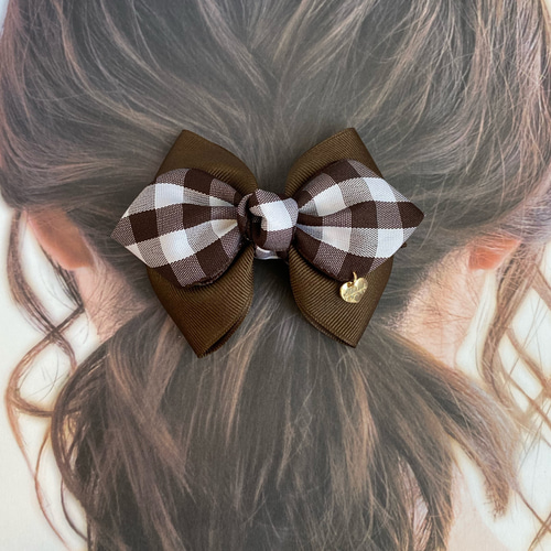 ハンドメイド♡blackギンガム×pinkタグデザイン オーガンジー