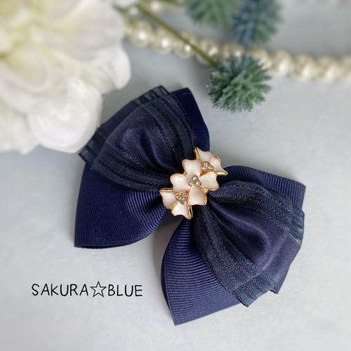 お花リボン留めが可愛らしい♡ライン入りオーガンジーリボンの 