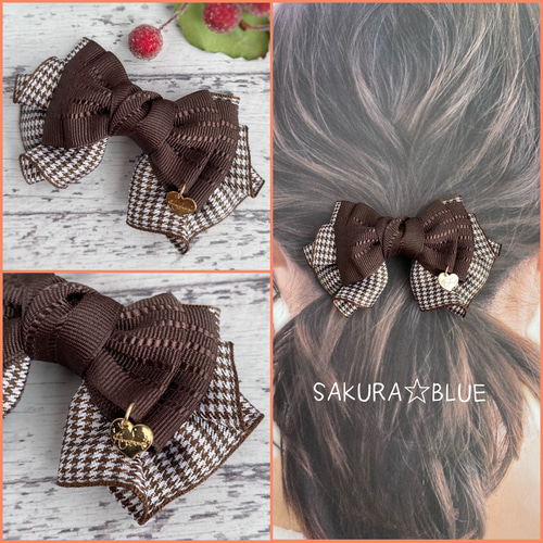 ⓝⓔⓦ【フリル千鳥格子垂れリボン】ベビーヘアクリップキッズ