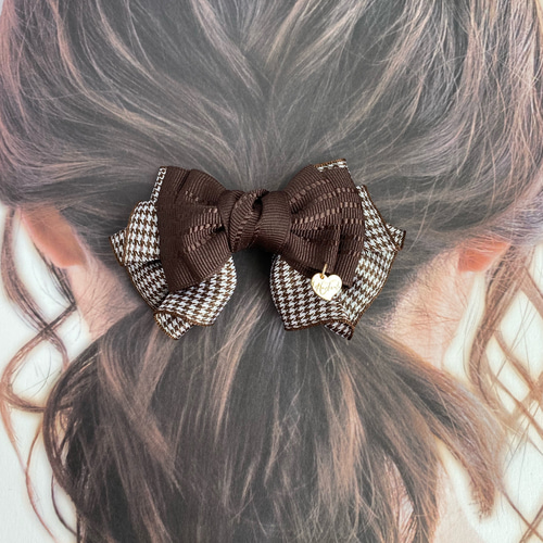 ⓝⓔⓦ【フリル千鳥格子垂れリボン】ベビーヘアクリップ キッズ