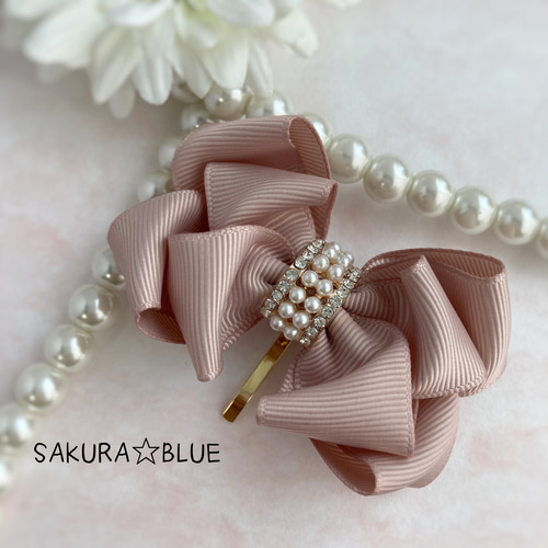 小さめが可愛い♡ふんわりリボンのポニーフック☆くすみピンク ポニー