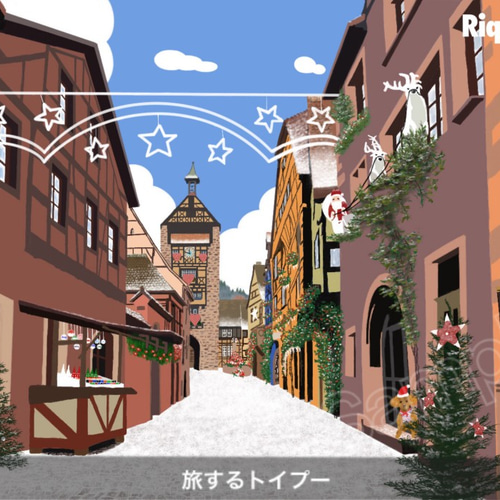 クリスマスのリクヴィル (ヨーロッパの街角シリーズ7) 絵画