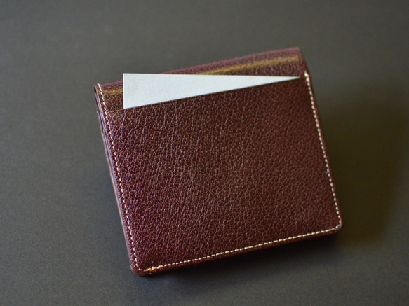【経年変化を楽しむ：ダークブラウン】ベビーバッファロー本革製 二つ折り財布　MK-3008-BS-1 8枚目の画像