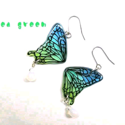 ステンドグラス風  蝶のピアス<sea green> 1枚目の画像