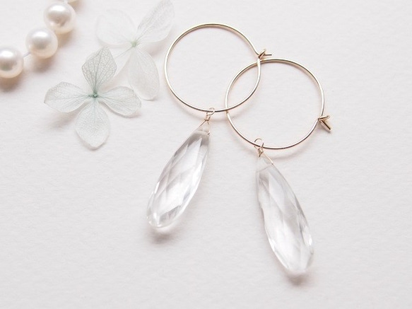 451 14kgfレクタングル□クリスタルのフープピアス 大粒クリスタルのシンプルフープピアス（14kgf） ピアス（フープ