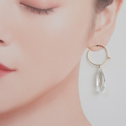 トルマリン＊ピンク＊フープ＊お花＊14kgf＊ピアス＊375 天然石ゴールドの