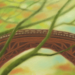 山中温泉：鶴仙渓　こおろぎ橋（パステル画・マット紙付き） 2枚目の画像