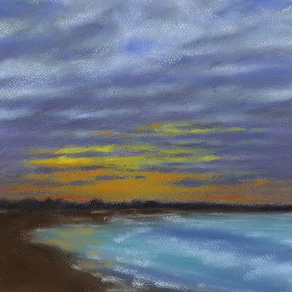 内灘砂丘・夕陽（パステル画・マット紙付き） 2枚目の画像