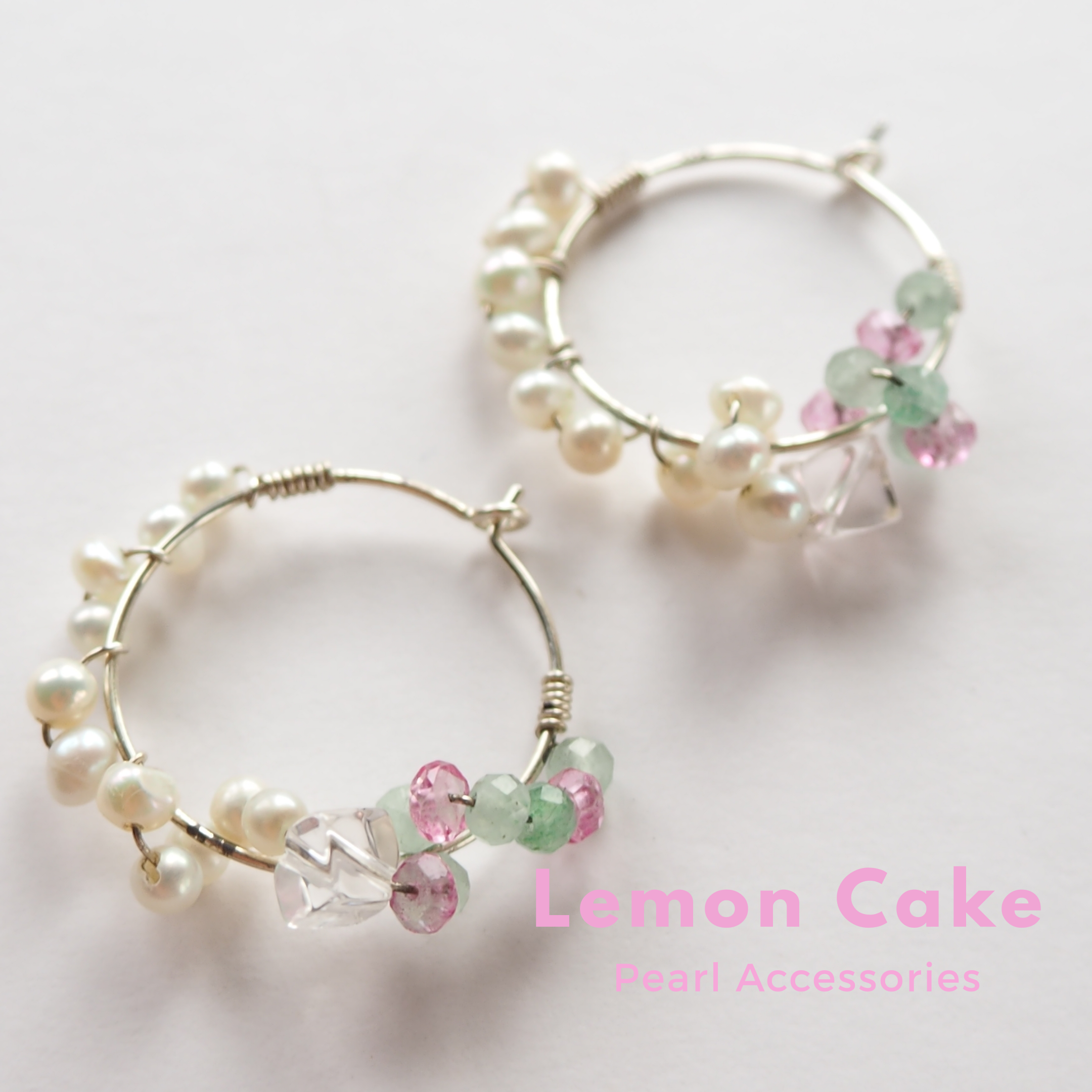 淡水真珠　ピンクトパーズ　ヒスイ　ピアス