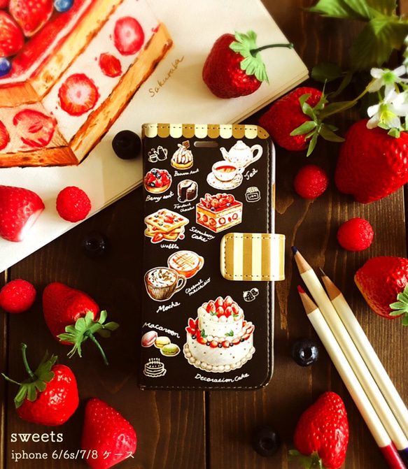 sweets 手帳型iPhone6/6s/7/8ケース【受注生産】 1枚目の画像