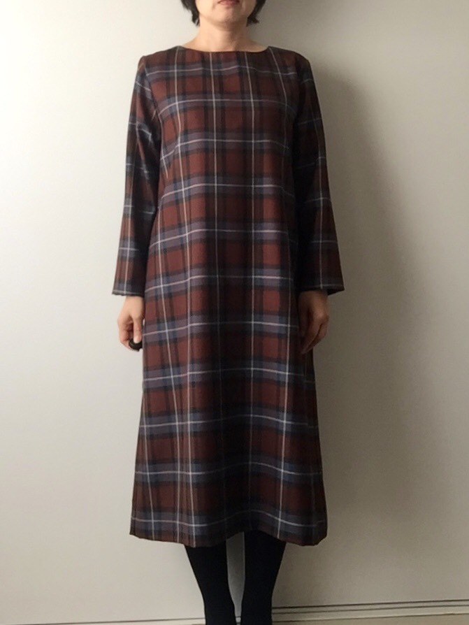 《訳あり30％OFF》ウール混タータンチェックのワンピース 茶系