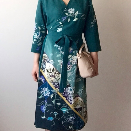 大島紬】1950's風☆オープンカラーのカシュクールラップ
