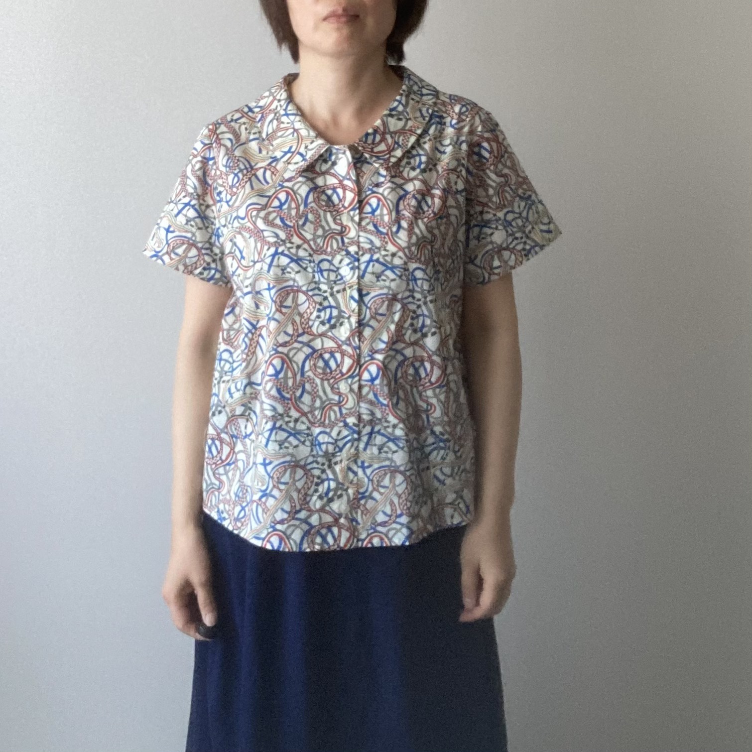 《在庫一掃20％OFF》 Liberty フラットカラーブラウス　トリコロールテープ