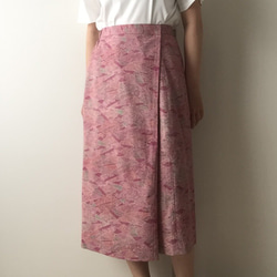 着物リメイク ラップ風スカート ピンク ロングスカート（マキシ