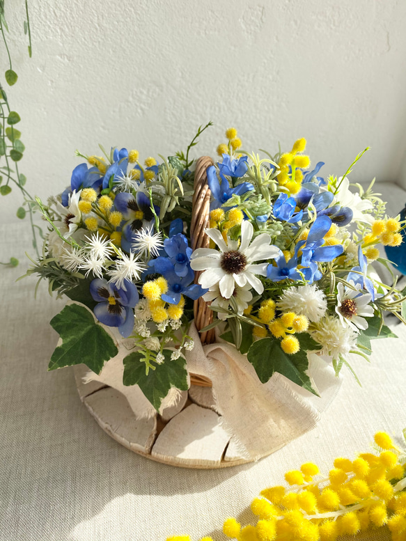 spring basket  〜ミモザと春の小花たち〜　【アート】 4枚目の画像