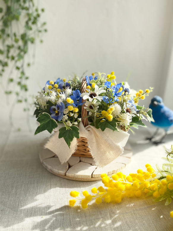 spring basket  〜ミモザと春の小花たち〜　【アート】 5枚目の画像