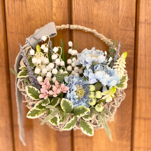 寄せ植え風♪バッグリース 〜幸せを呼ぶスズランと爽やかブルーの