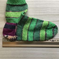ドイツの毛糸opalのあたたか手編みの靴下 カエルちゃん 6枚目の画像