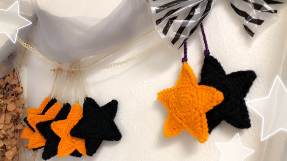 星✩アクリルたわし✩大  (黒とオレンジの2個セット)★  ハロウィンcolor   creema限定✩ 5枚目の画像