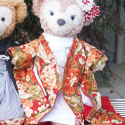 ダッフィー＆シェリーメイのウエディング衣装　羽織袴と色打掛　エンジ 3枚目の画像