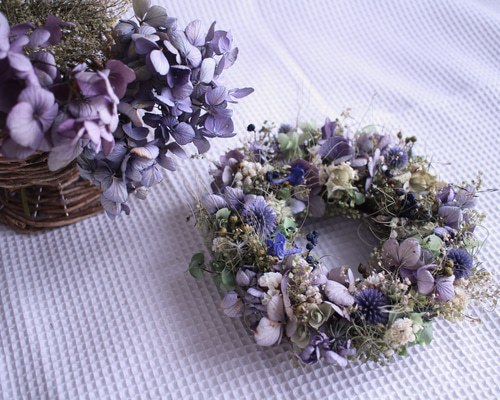 夏☀︎SALE！アンティーク紫陽花のsummerリース ルリタマアザミ 夏