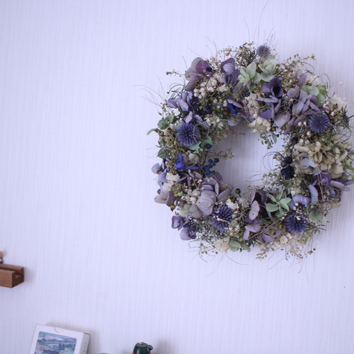 紫陽花と瑠璃玉アザミの夏リース✳︎ドライフラワーwreathe リース  