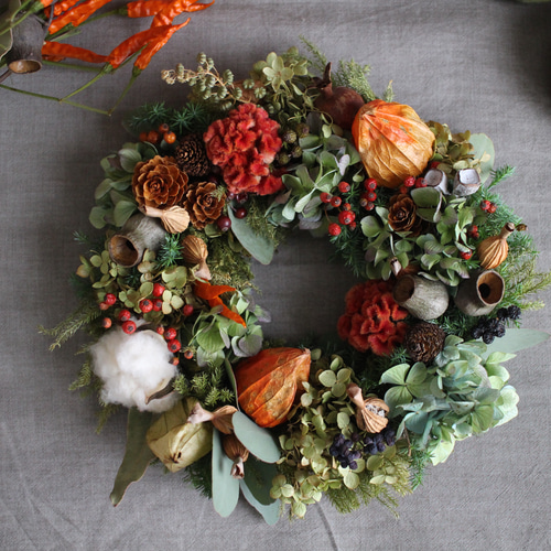ハロウィン✳︎ほおずきとユーカリの三日月リース◎
