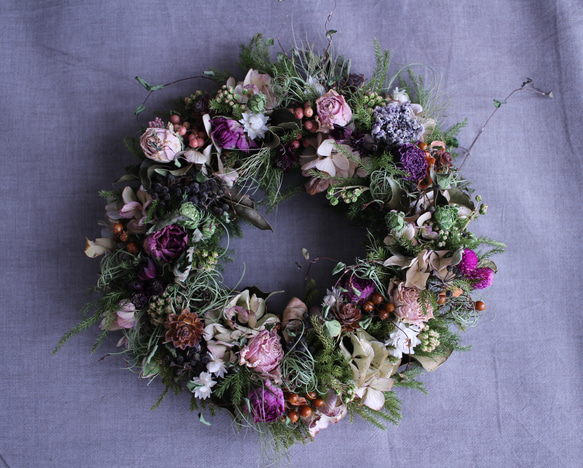 ピンクローズの森の中リース✳︎ドライフラワー◎24センチ リース