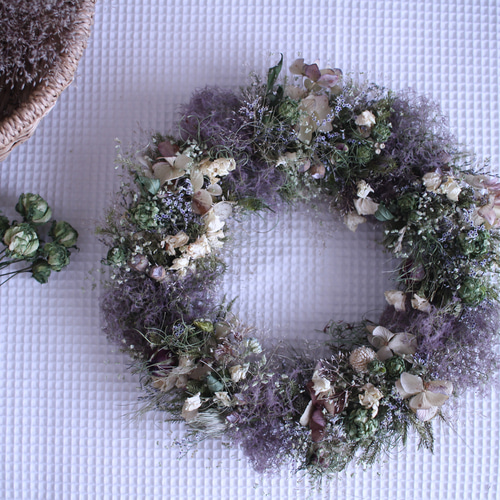 ミニバラとスモークツリーのグリーンリース✳︎ドライフラワー◎30  