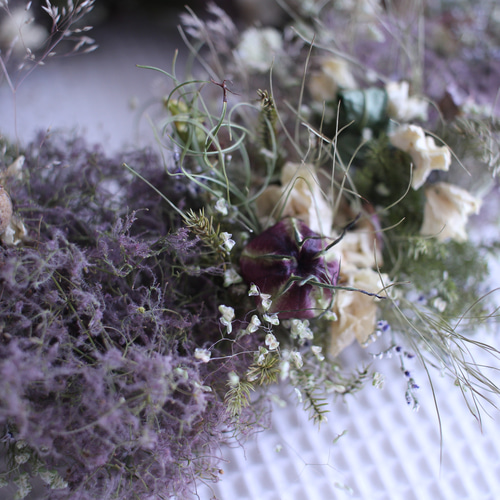 ミニバラとスモークツリーのグリーンリース✳︎ドライフラワー◎30  