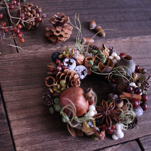 ザクロと秋の木の実の手のひらリース◎12センチリース リース ダーチャ  