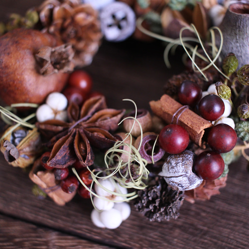ザクロと秋の木の実の手のひらリース◎12センチリース リース ダーチャ  