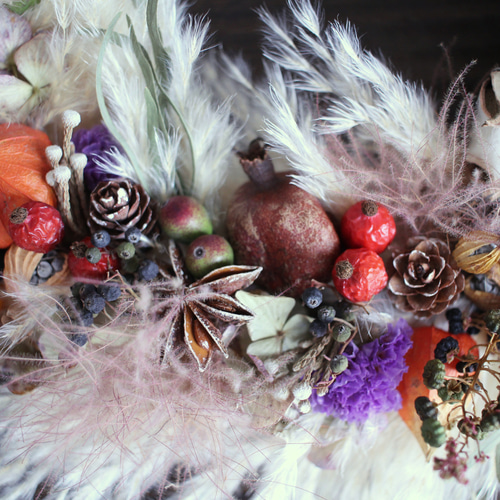 パンパスグラスと秋の実りのハーフリース◎30センチwreathe リース  