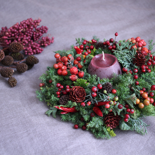 赤い実たっぷりwreathe✳︎Christmasリース✳︎テーブルリース リース