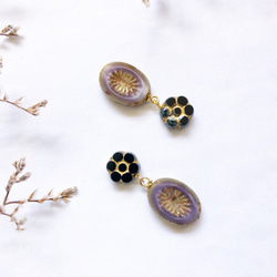 【再販】アネモネと小花の耳飾り*紫×黒 3枚目の画像