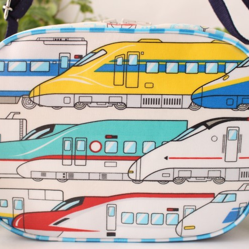 ショルダーバッグ ラミネート 電車 新幹線 ドクターイエロー デニム
