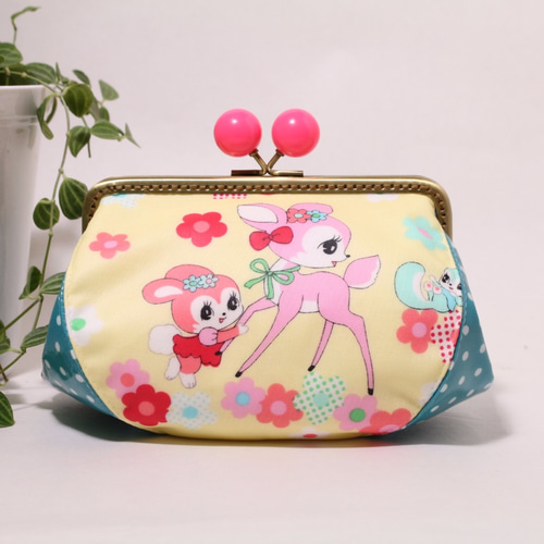 創作の美 しあわせうさぎ  がま口 ポーチ ハンドメイド がま口 ポーチ うさぎ ドット グレー （スヌーピー