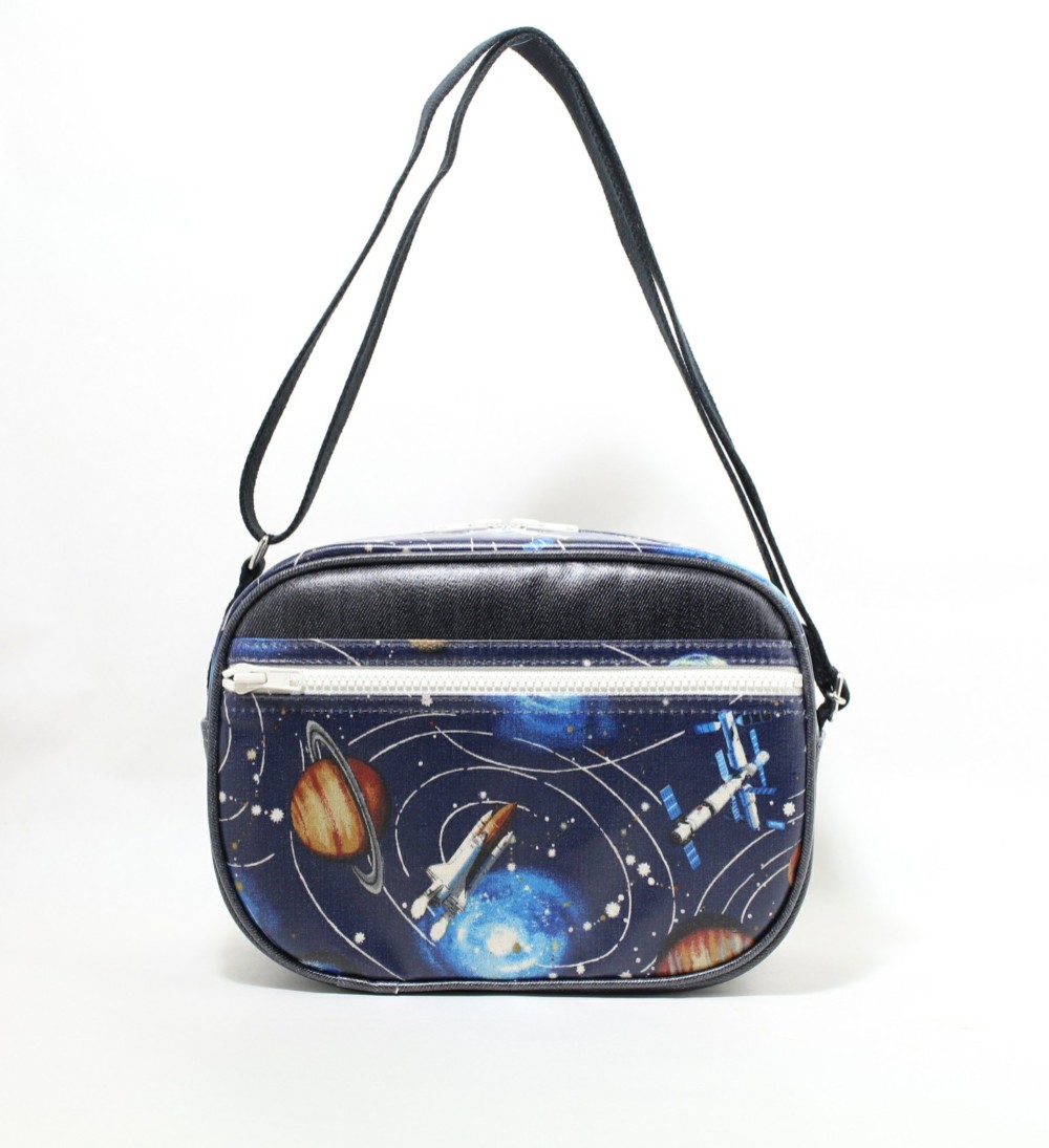 受注製作　防水ラミネート素材のショルダーバッグ　宇宙　惑星　スペースシャトル　通園バッグ　幼稚園バッグ　入園入学　男の子