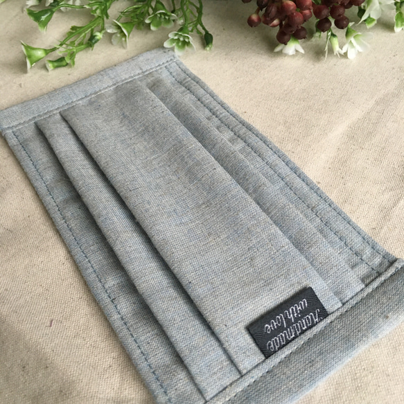 再販【送料無料】cotton linen  プリーツマスク　grayish color 5枚目の画像