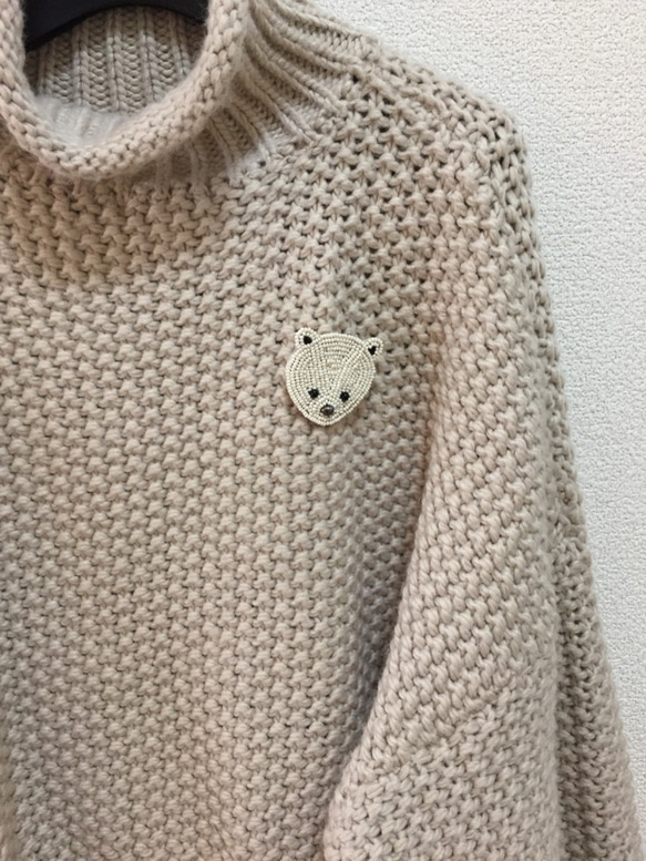 《受注生産》ビーズ刺繍・動物ブローチ・白くま・シロクマ 5枚目の画像