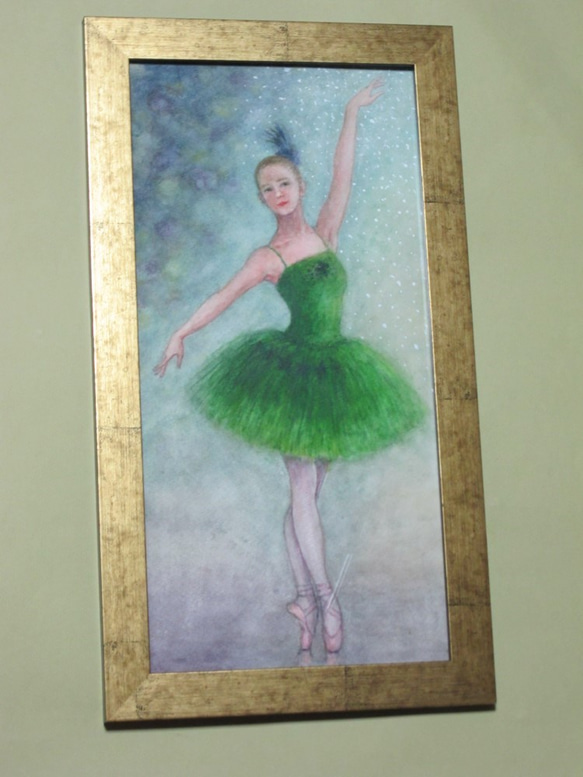 「バレリーナ 」鉛筆画 ※原画※真作※直筆サイン入り※額無し 水彩画 『バレリーナ 』緑鳥 ／ 自筆・手描き原画 ／ 額（44.5cm X