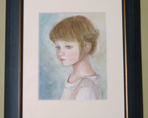 水彩画 『少女』青い思い出 ／ 自筆・手描き原画 F0サイズ／ 額・共箱