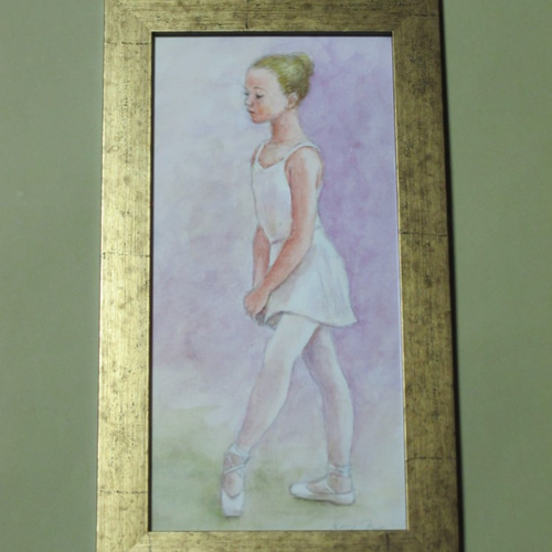 水彩画 『バレリーナ 』少女 ／ 自筆・手描き原画 ／ 額（34.4cm