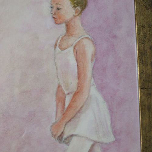 水彩画 『バレリーナ 』少女 ／ 自筆・手描き原画 ／ 額（34.4cm