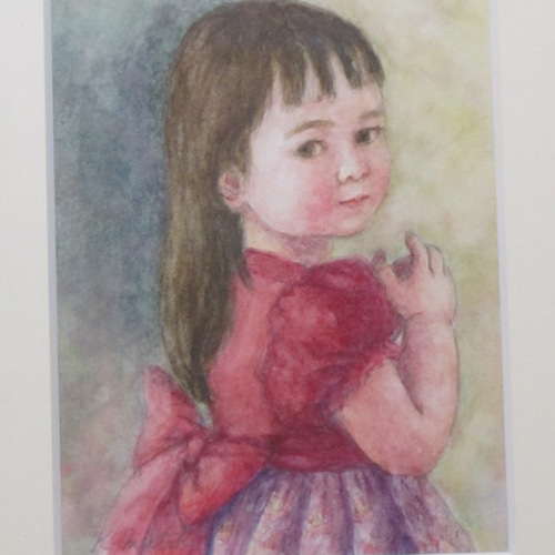 水彩画『舞踏会の少女』 ／ 自筆・手描き原画 F0サイズ ／ 額・共箱