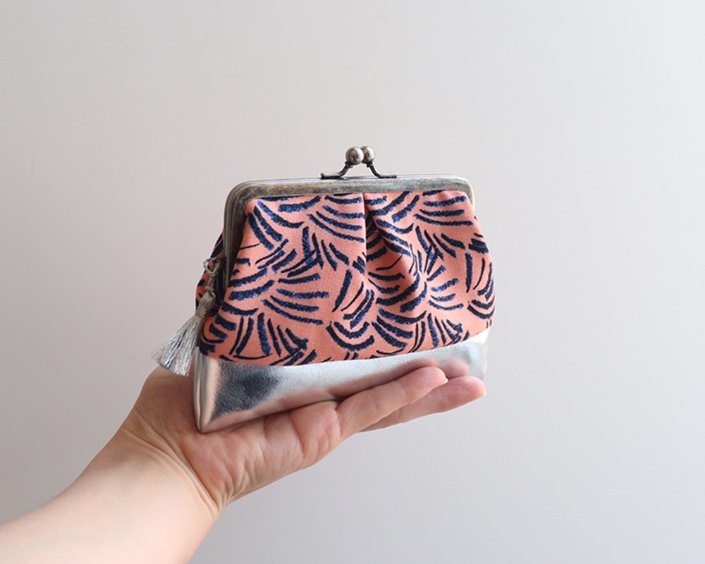 フランス生地のがま口ミニ財布・小物入れ PINK&SILVER 其他短夾・皮夾