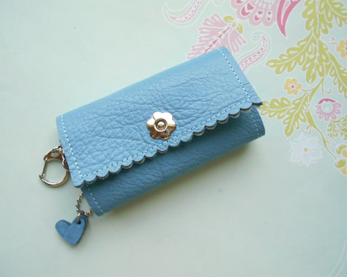 車のキーも付けられるキーケース・エルメスブルー・受注販売 キー