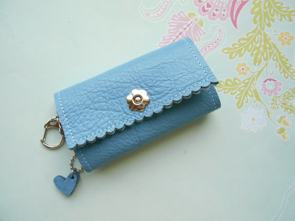 車のキーも付けられるキーケース・エルメスブルー・受注販売 キー