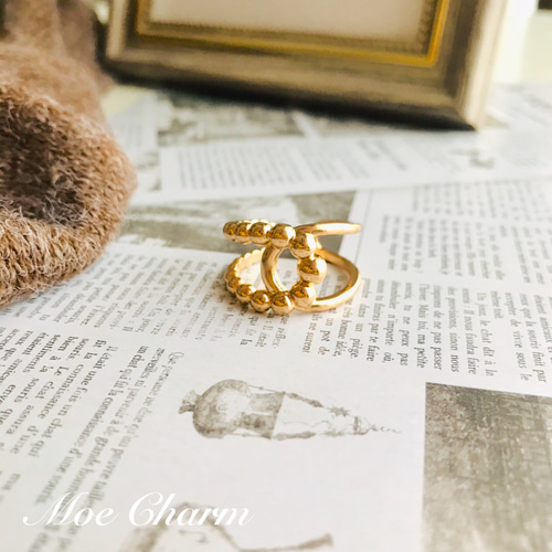 再販】ゴールドデザインリング／指輪／個性的／フリーサイズ／おおぶり